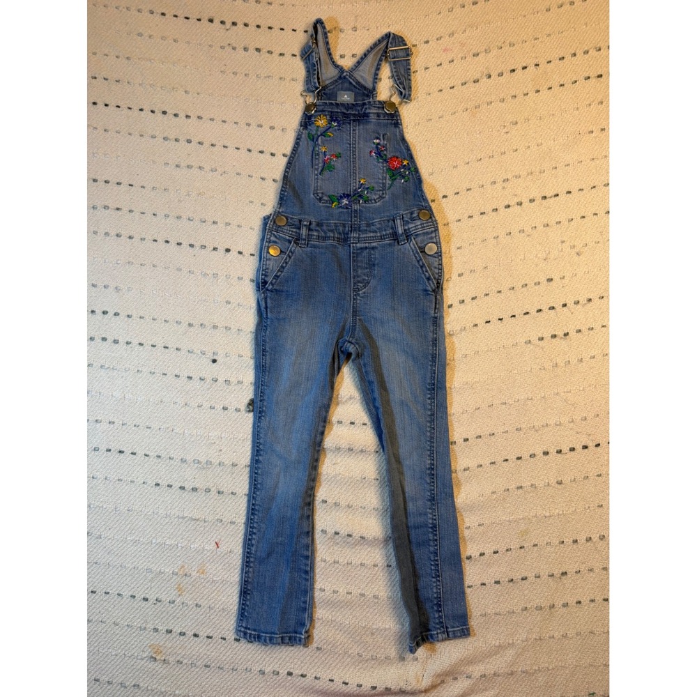 Baby Gap Girls Denim Floral Embroidered Overalls Medium Wash Size 4 Years